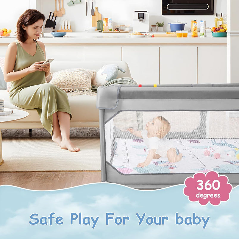 Baby Playpen with Mat 75" 59", Extra Large Playpen for Babies and Toddlers with Storage Bag, BPA-Free, Non-Toxic, Safe No Gaps Playards for Babies