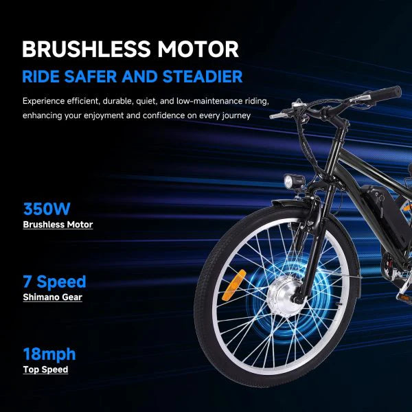 26 Inch Adult 3 Wheel Electric Tricycle with Basket, Fat Tires, 7 Speeds, 350W Powerful Motor, 36V 10Ah Removable Battery Dark Gray