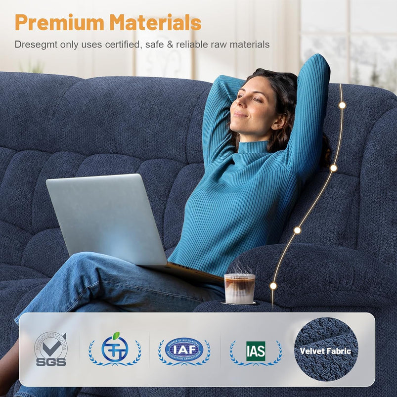 3 Seat Reclining Sofa with Storage Drawer USB Ports and Cup Holders Manual Couch