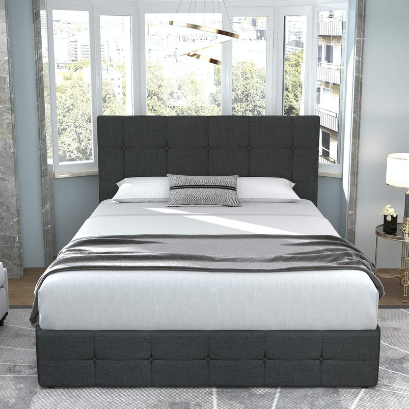 Allewie Upholstered Queen Size Platform Bed Frame with 4 Storage Drawers and Headboard, Square Stitched Button Tufted