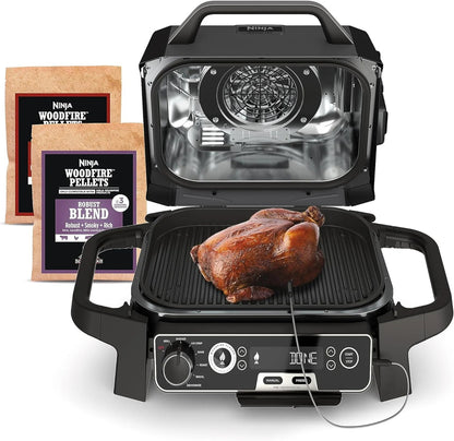7-in-1 Grill and Smoker with Thermometer, Air Fryer, BBQ, Bake, Roast, Broil, Portable Electric Outdoor Grill, Grey