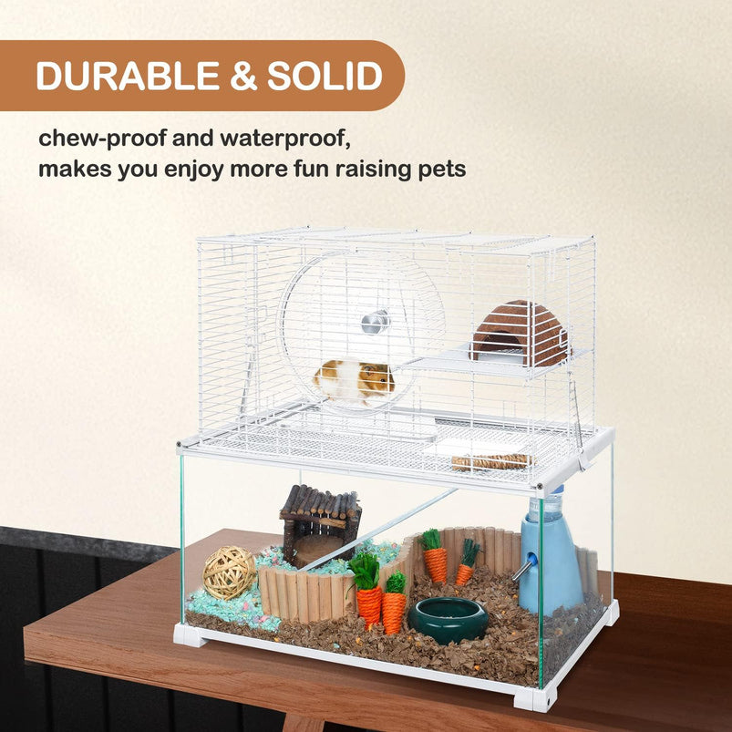 3 Tiers Large Hamster Cages, Glass Hamster Cage Habitat with Openable Wire Topper