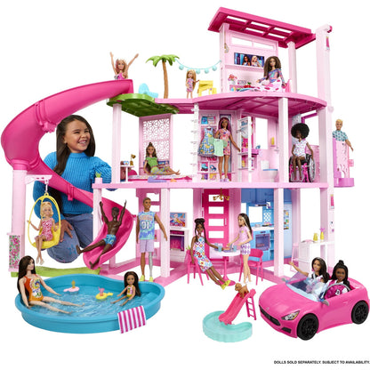Barbie Dreamhouse Pool Party Dollhouse Playset with Slide, 10 Play Areas and 75 Plus Accessories