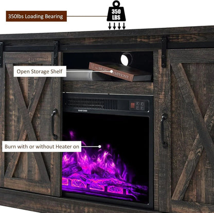 Amerlife Fireplace TV Stand with Sliding Barn Door for Tvs up to 73"
