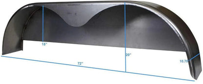 72x10-3/4 Tandem Axle Steel Trailer Fender W/Back Plate Welded in