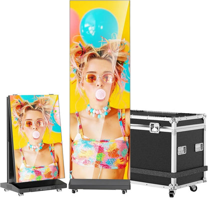 80" P1.86 Flexible Spliceable LED Poster Display, USB Plug-and-Play, Mobile and Pc Remote Control, Digital Signage Advertising Screen Silver, 1-Pack