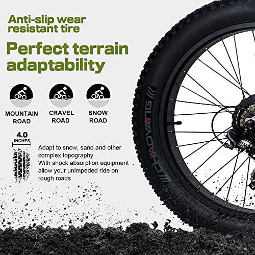 750W Electric Bike 26 in Fat Tire Adult Electric Bicycles 48V 13Ah Removable Lithium Battery E-Bike with Suspension Fork Aluminium Frame Beach Snow