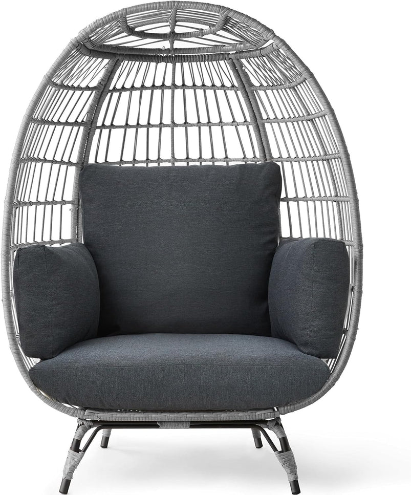 Best Choice Products Wicker Egg Chair, Oversized Indoor Outdoor Lounger for Patio, Backyard, Living Room W/ 4 Cushions, Steel Frame, 440lb Capacity