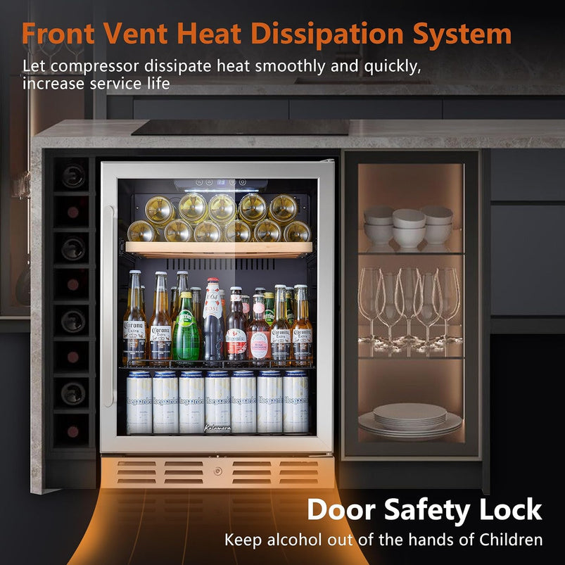 24 Inch Wine Cooler, 46 Bottle, Dual Zone Built-in or Freestanding Fridge with Stainless Steel Reversible Glass Door, for Home, Kitchen, or Office