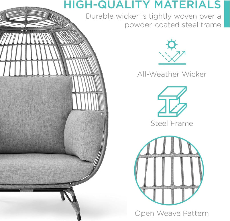 Best Choice Products Wicker Egg Chair, Oversized Indoor Outdoor Lounger for Patio, Backyard, Living Room W/ 4 Cushions, Steel Frame, 440lb Capacity