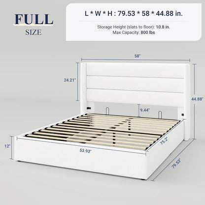 Allewie Queen Size Lift up Storage Bed, Modern Wingback Headboard, Hydraulic Support, Light Beige