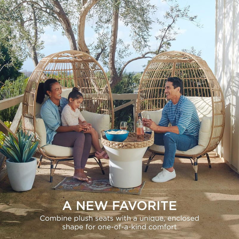Best Choice Products Wicker Egg Chair, Oversized Indoor Outdoor Lounger for Patio, Backyard, Living Room W/ 4 Cushions, Steel Frame, 440lb Capacity