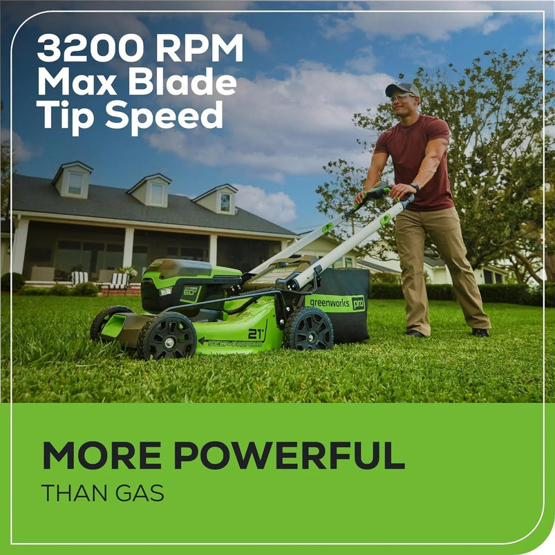 60V 21 Cordless Self-Propelled Lawn Mower, 2 x 4.0Ah Batteries and Dual Port Rapid Charger