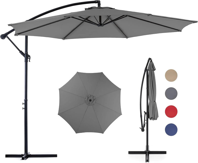 9.8FT Offset Patio Umbrella Hanging Cantilever Umbrella Outdoor Sun Shade with Easy Tilt Adjustment, 8 Ribs, UV Protection for Backyard, Lawn