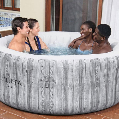 Bestway Saluspa Fiji Airjet Large Round 2 to 4 Person Inflatable Hot Tub Portable Outdoor Spa with 120 Airjets and Energysense Cover, Grey