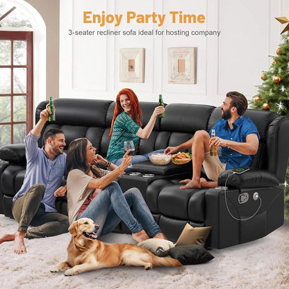 3 Seat Reclining Sofa with Storage Drawer USB Ports and Cup Holders Manual Couch