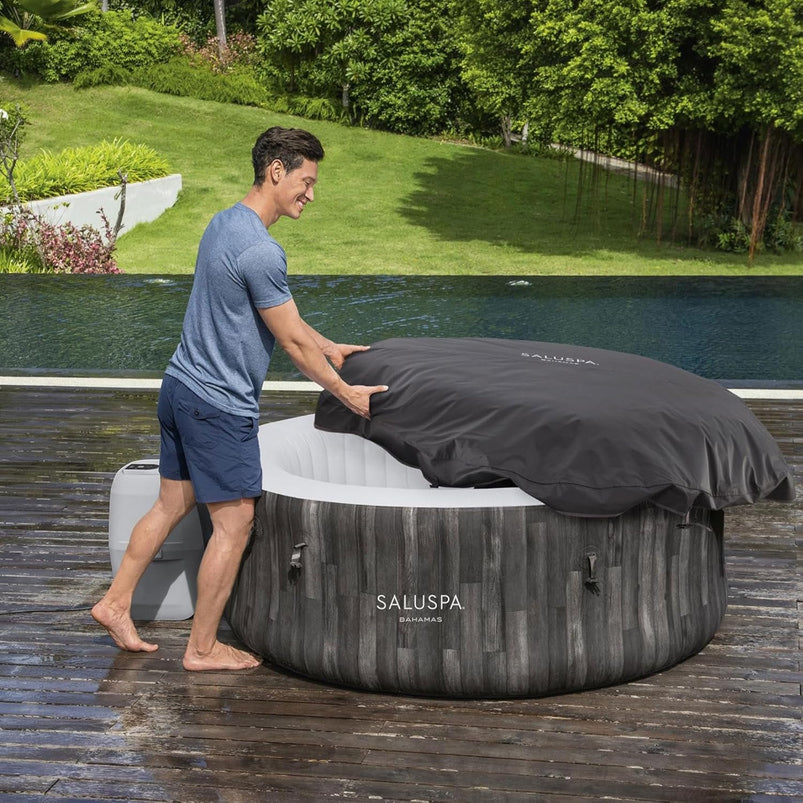 Bestway Saluspa Fiji Airjet Large Round 2 to 4 Person Inflatable Hot Tub Portable Outdoor Spa with 120 Airjets and Energysense Cover, Grey