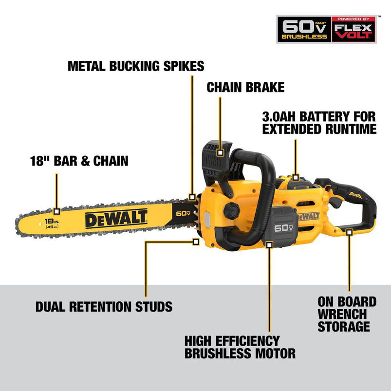 60V MAX Chainsaw 18 in Brushless Cordless Kit DCCS672X1 from