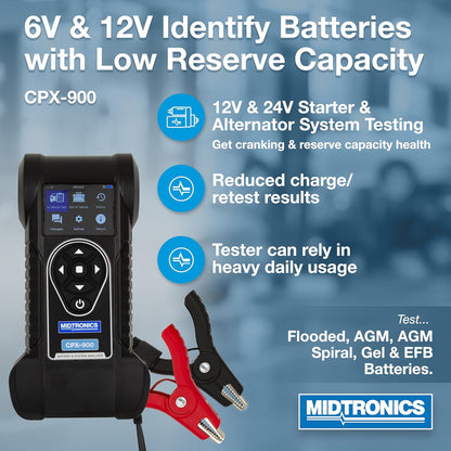 6V and 12V Automotive Battery and Electrical System Analyzer Using Conductance Profiling-Cpx-900-Identify Batteries with Low Reserve Capacity