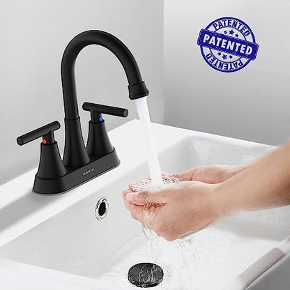 Bathroom Faucets for Sink 3 Hole, Hurran 4 Inch Matte Black Bathroom Sink Faucet with Pop-up Drain