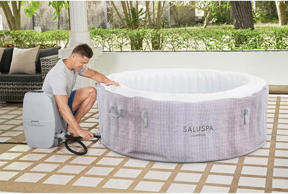 Bestway Saluspa Fiji Airjet Large Round 2 to 4 Person Inflatable Hot Tub Portable Outdoor Spa with 120 Airjets and Energysense Cover, Grey