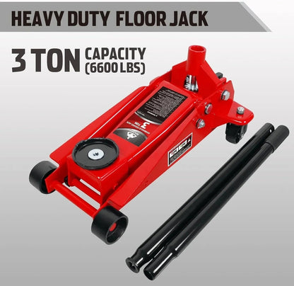 3 Ton Hydraulic Floor Jack with Quick Lift Pump Car Jack, 6,000 LB Capacity, Red, W83025