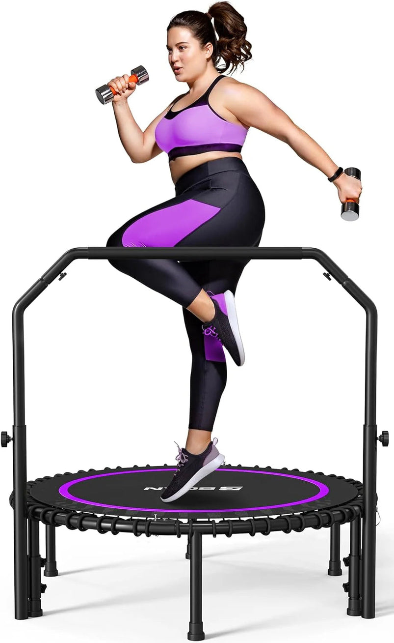 Bcan 450/550 Lbs Foldable Mini Trampoline, 40"/48" Fitness Trampoline with Bungees, U Shape Adjustable Foam Handle