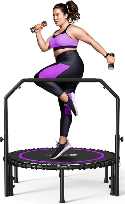 Bcan 450/550 Lbs Foldable Mini Trampoline, 40"/48" Fitness Trampoline with Bungees, U Shape Adjustable Foam Handle