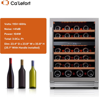 24 in Wine Cooler Refrigerator, 46 Bottle Wine Fridge Dual Zone with Modern Touch Intelligent Digital 40 Degree -65 Degree F Low Noise
