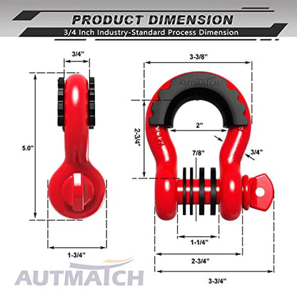 Autmatch D Ring Shackle 3/4" Shackles 2 Pack 41, 887Ibs Break Strength with 7/8" Screw Pin
