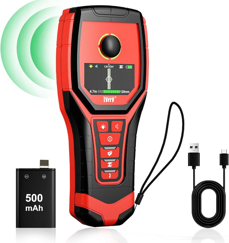 5 in 1 Stud Finder Wall Scanner Rechargeable with 9 Sensors for Precise Center and Edge of AC Wire Magnetic Metal Joist Wood Pipe Detection