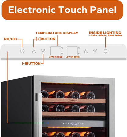 24 in Wine Cooler Refrigerator, 46 Bottle Wine Fridge Dual Zone with Modern Touch Intelligent Digital 40 Degree -65 Degree F Low Noise