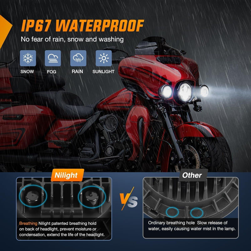7 "motorcycle LED Headlights 4.5" Fog Light Assist Dot Kit Compatible with Harley-Davidson Elektra Street Glide Fat Boy Road King Heritage Softtail