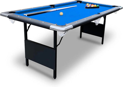 6 Ft Portable Pool Table, Adults Folding Billiards Tables for Game Room with Easy Foldable Storage, Includes Full Set of Billiard Balls, Cues