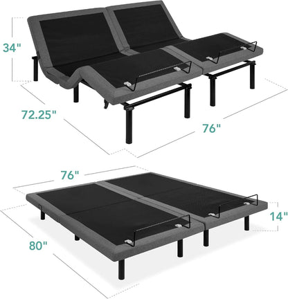 Best Choice Products Ergonomic Twin XL Size Adjustable Bed Frame, Electric Base W/Wireless Remote Control, Nightlight, Massager, 2 USB Ports