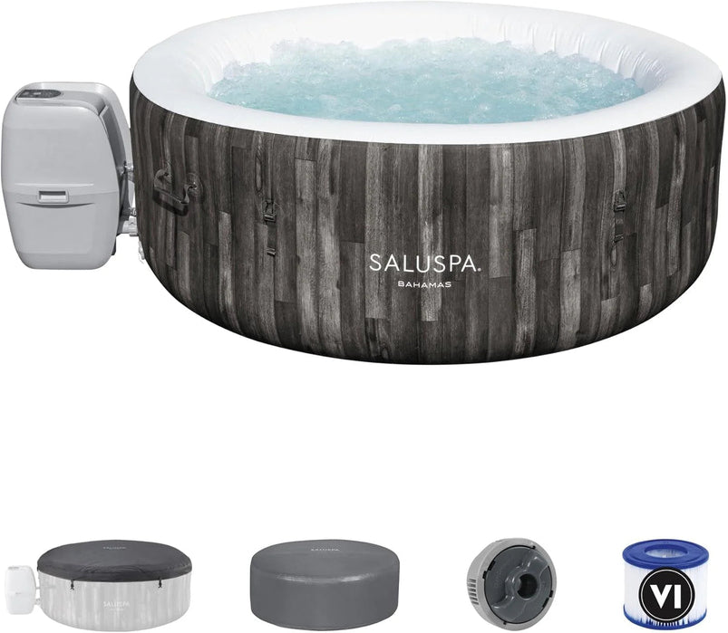 Bestway Saluspa Fiji Airjet Large Round 2 to 4 Person Inflatable Hot Tub Portable Outdoor Spa with 120 Airjets and Energysense Cover, Grey