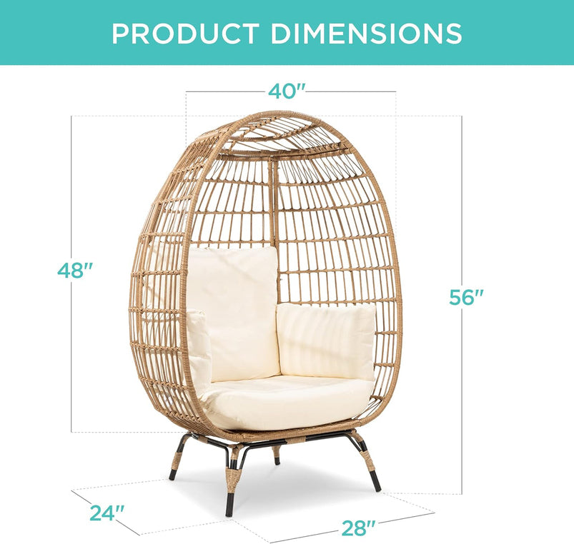 Best Choice Products Wicker Egg Chair, Oversized Indoor Outdoor Lounger for Patio, Backyard, Living Room W/ 4 Cushions, Steel Frame, 440lb Capacity