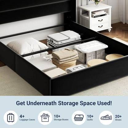 Allewie Queen Size Lift up Storage Bed, Modern Wingback Headboard, Hydraulic Support, Light Beige