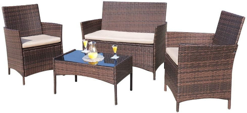 4 Pieces Patio Rattan Chair Wicker, Outdoor Indoor Use Backyard Porch Garden Poolside Balcony Furniture Sets Red