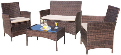4 Pieces Patio Rattan Chair Wicker, Outdoor Indoor Use Backyard Porch Garden Poolside Balcony Furniture Sets Red