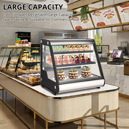 Commercial Refrigerator Display Case 130L 4.6 Cu. Ft., Auto Defrost, Tempered Glass Plus LED Lighting, Countertop Commercial Use, 2025