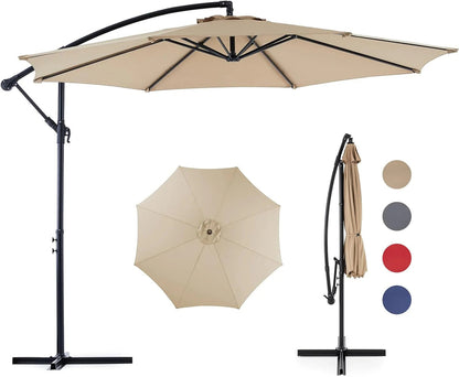 9.8FT Offset Patio Umbrella Hanging Cantilever Umbrella Outdoor Sun Shade with Easy Tilt Adjustment, 8 Ribs, UV Protection for Backyard, Lawn