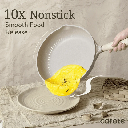 Non Stick Pots and Pans Set, 21 Pcs Induction Kitchen Cookware Sets Beige Granite