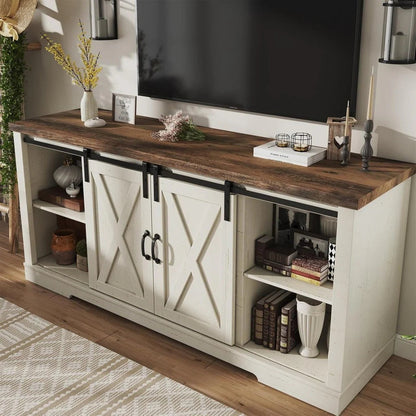 Amerlife Fireplace TV Stand with Sliding Barn Door for Tvs up to 73"