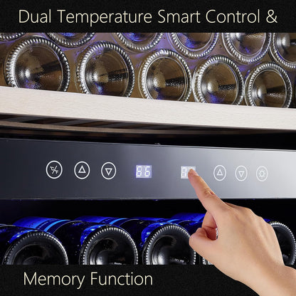 24 Inch Wine Cooler, 46 Bottle, Dual Zone Built-in or Freestanding Fridge with Stainless Steel Reversible Glass Door, for Home, Kitchen, or Office