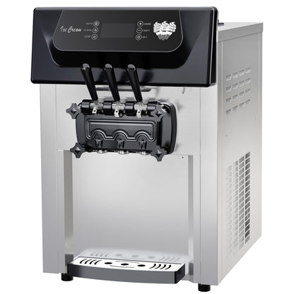 2200W Commercial 3 Flavor Soft Serve Ice Cream Machine, 5.3-7.4 Gal/Hr, with LCD Touch Screen, Automatic Cleaning, for Home Snack Bar and Restaurants