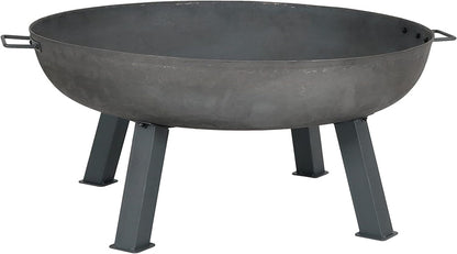 34-Inch Rustic Cast Iron Outdoor Raised Fire Pit Bowl with Handles, Oxidized Finish