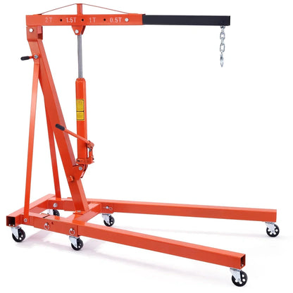 2T Folding Engine Hoist with Leveler, 4400 Lbs Capacity, Heavy-Duty Hydraulic Cherry Picker Crane