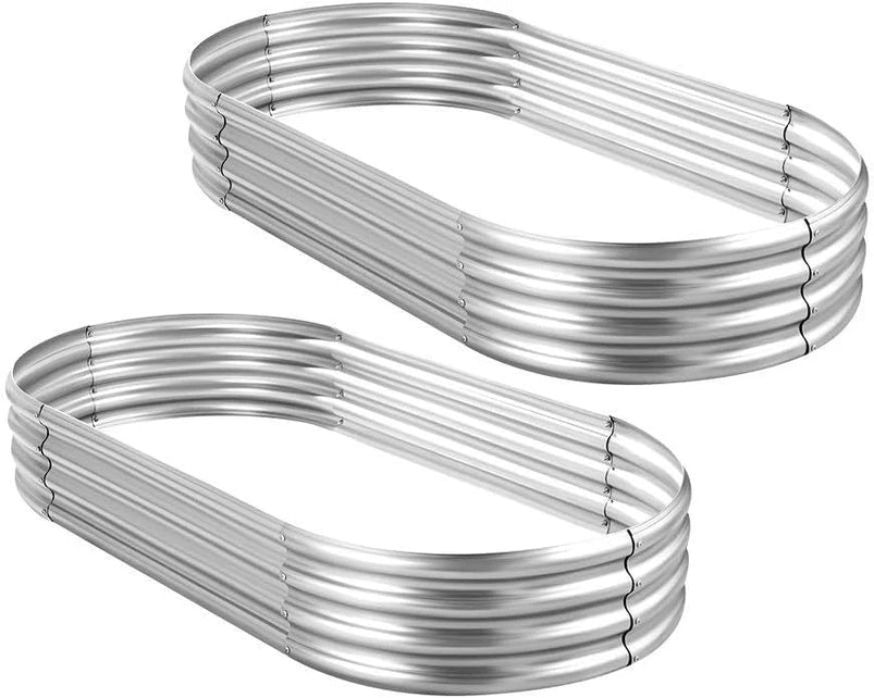 2Pcs Galvanized Raised Garden Bed Kit, 10x4x1ft Galvanized Planter Raised Garden Boxes Outdoor, Oval Large Metal Raised Garden Beds for Vegetables