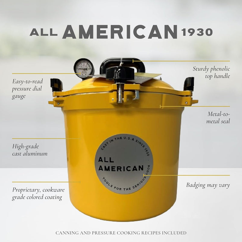 All American 1930, 21.5qt Pressure Cooker/Canner the 921, Metal to Metal Sealing System, Easy to Open and Close, Suitable for Gas, Electric